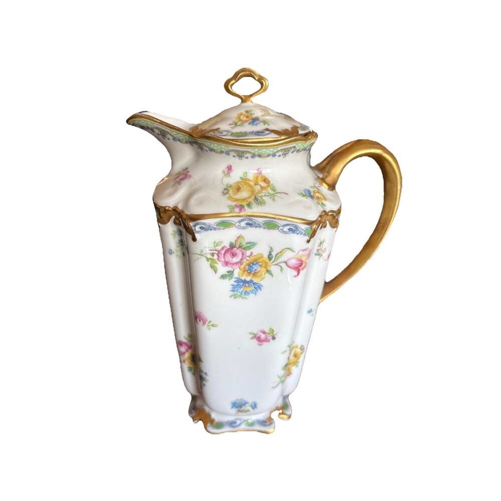 Haviland Limoges GDA Chocolate Coffee Pot France Gold Gilt 8.75" Repaired Lid